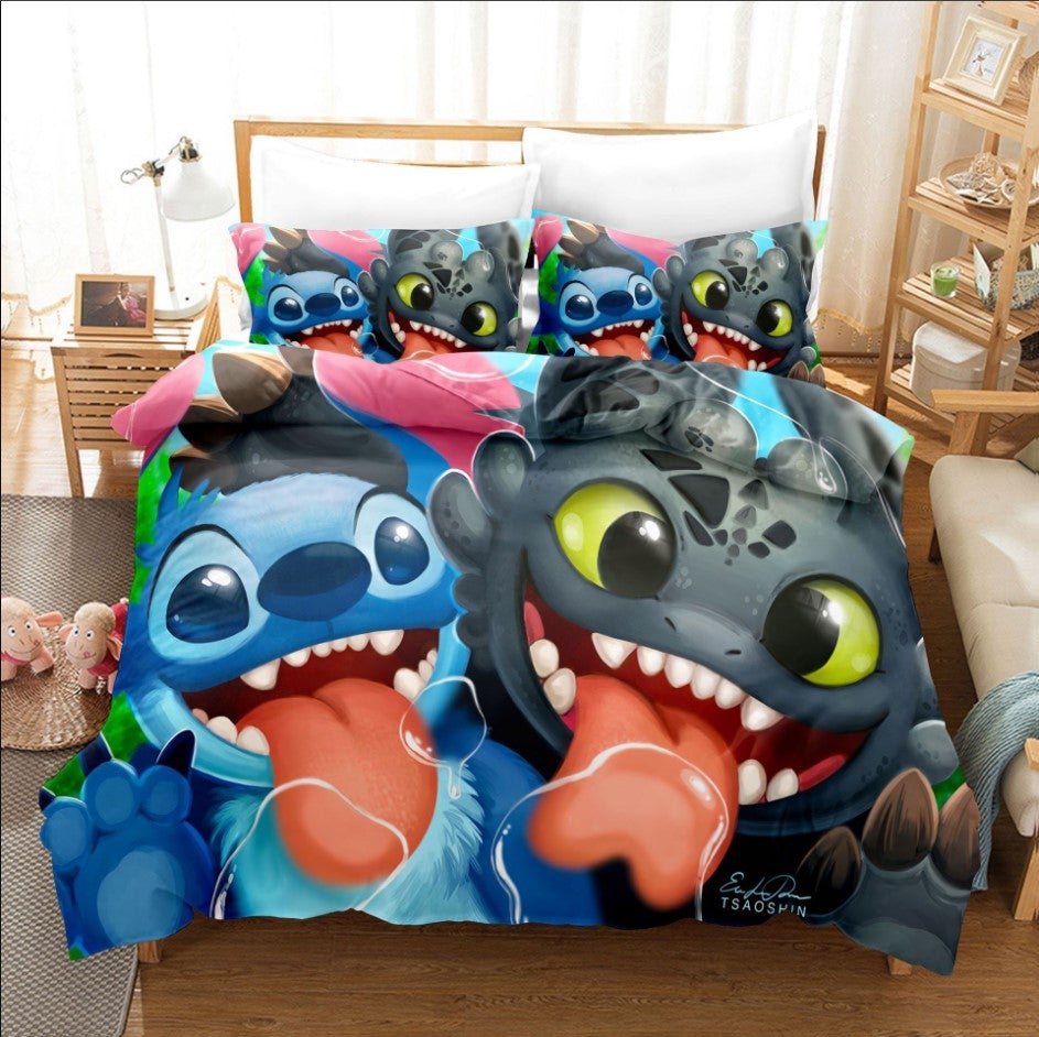 Funny Stitch And Toothless Bedding Set