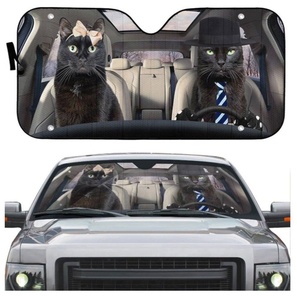 Black Cat Couple Car Auto Sun Shades Windshield Accessories Decor Gift