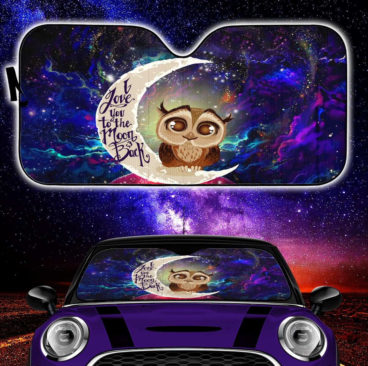 Cute Owl Love You To The Moon Galaxy Car Auto Sunshades