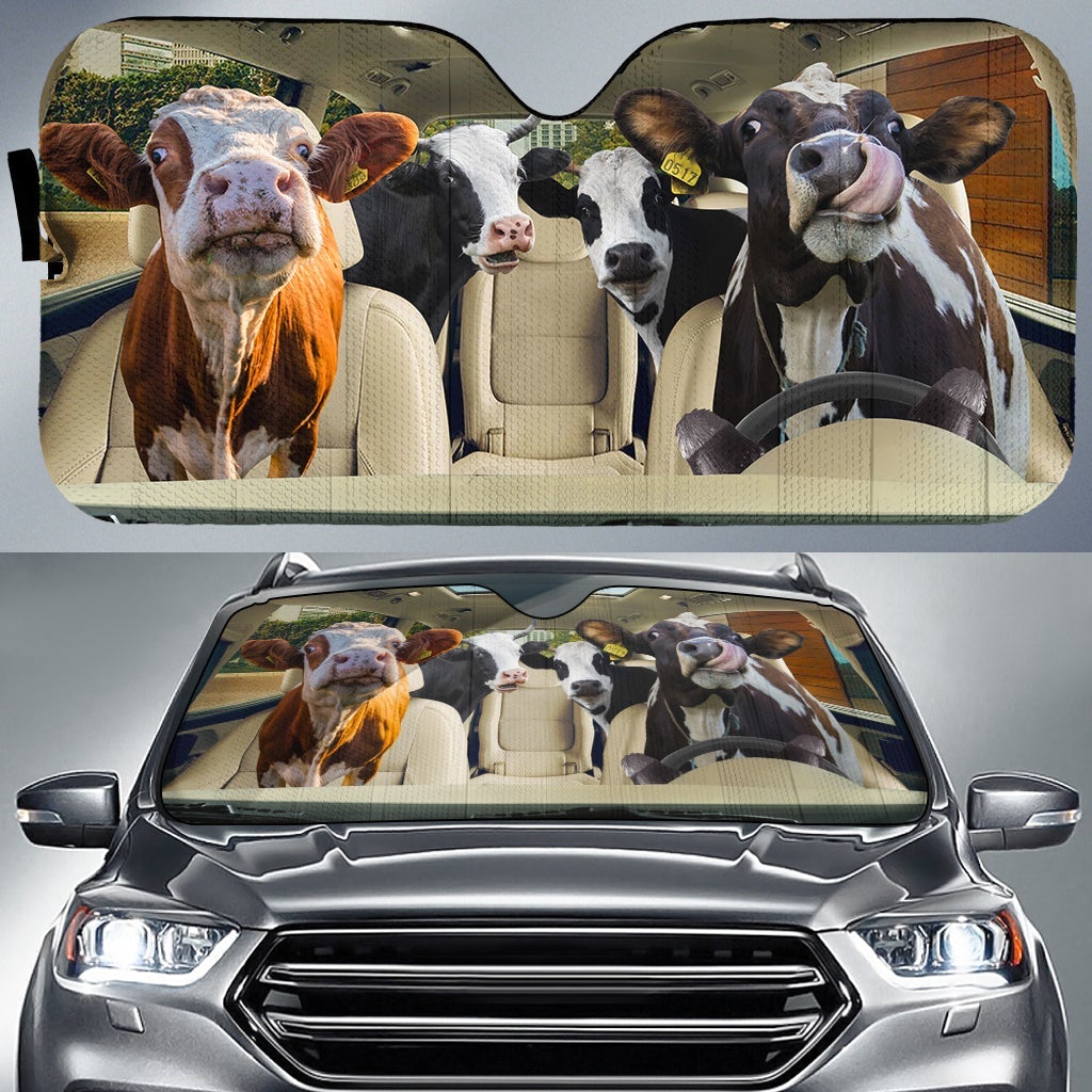 Driving Funny Dairy Cows Car Auto Sunshades