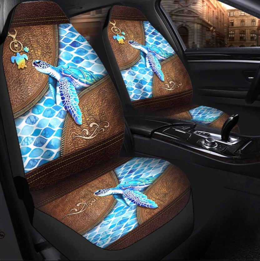 Turtle Salty Lil’ Beach Leather Pattern Print Car Seat Cover