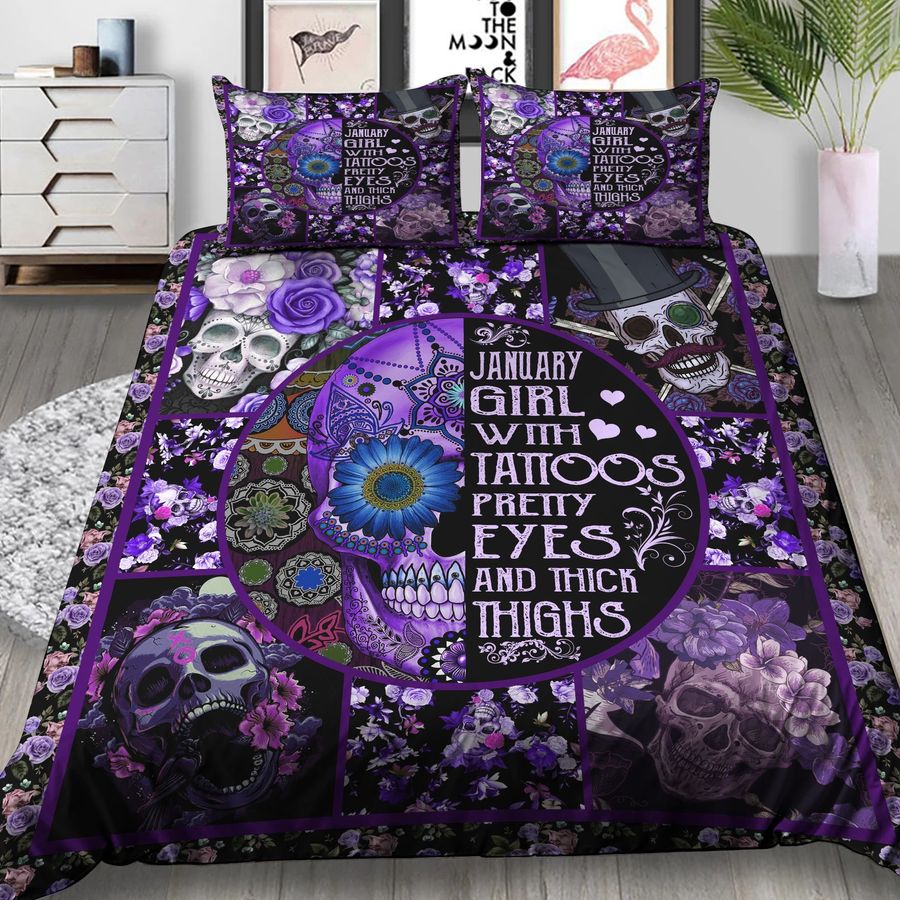 Anuary Sugar Skull Girl With Tattoos Bedding Set Duvet Cover And 2 Pillowcases