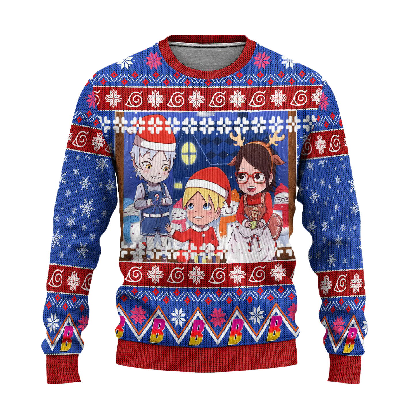 Boruto Anime Ugly Christmas Sweater Custom Blue Xmas Gift