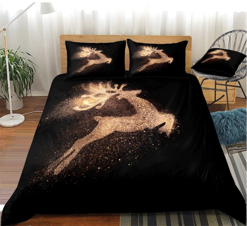 Black Golden Deer Bedding Set