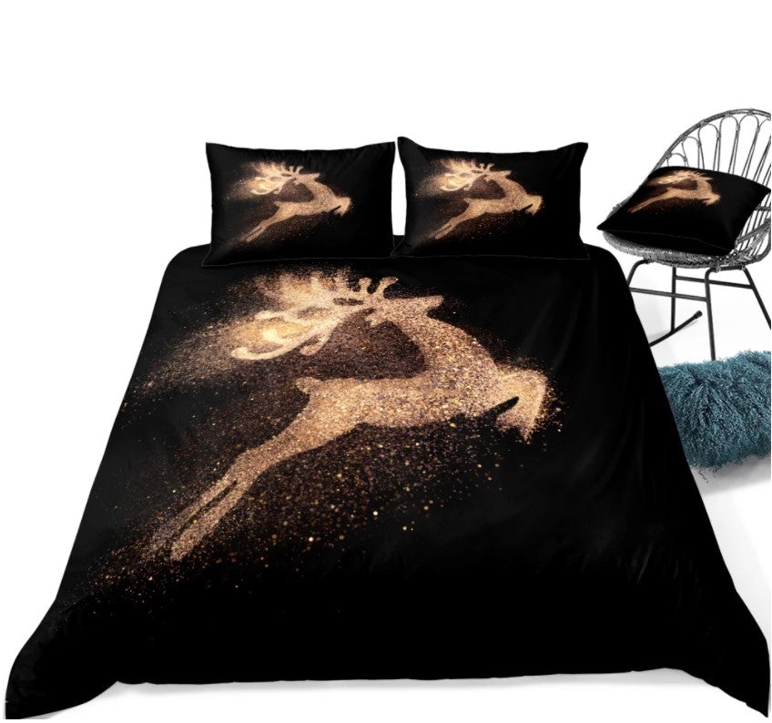 Black Golden Deer Bedding Set