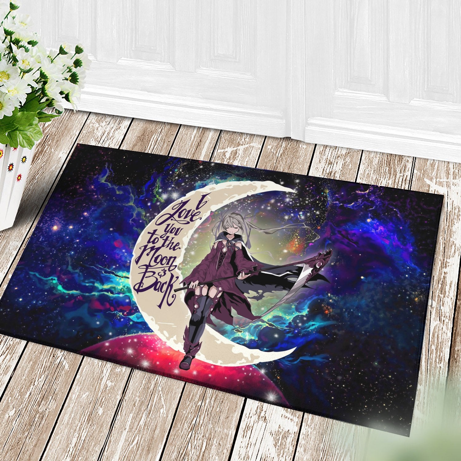Anime Girl Soul Eate Love You To The Moon Galaxy Back Door Mats Home Decor