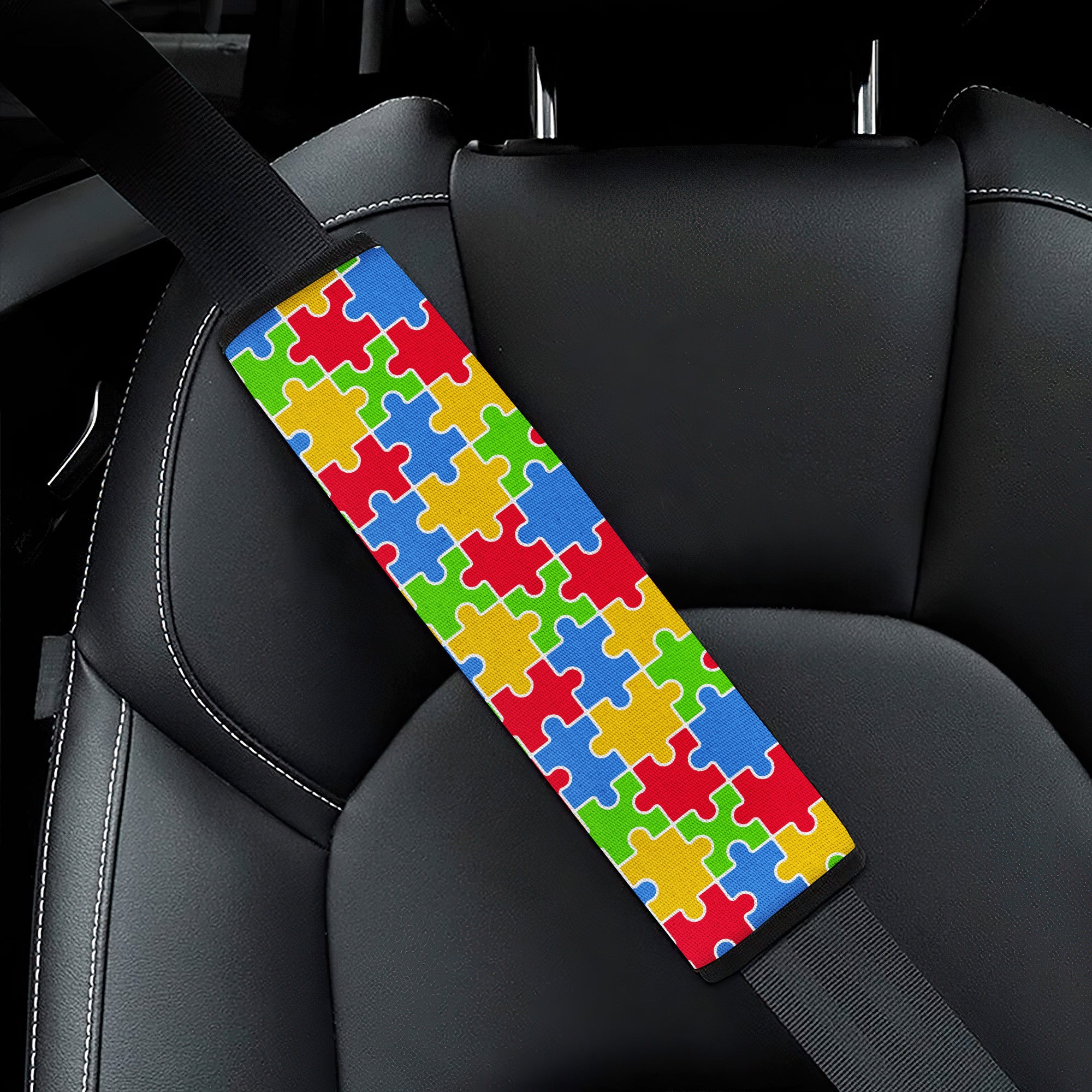Autism Awareness Puzzle Premium Custom Car Seat Belt Covers
