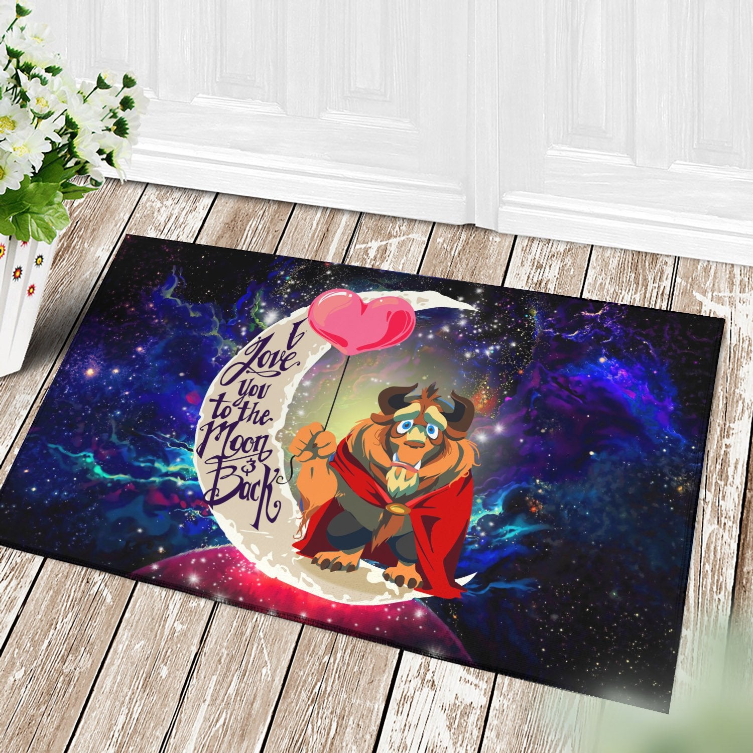 Beauty And The Beast Love You To The Moon Galaxy Back Door Mats Home Decor