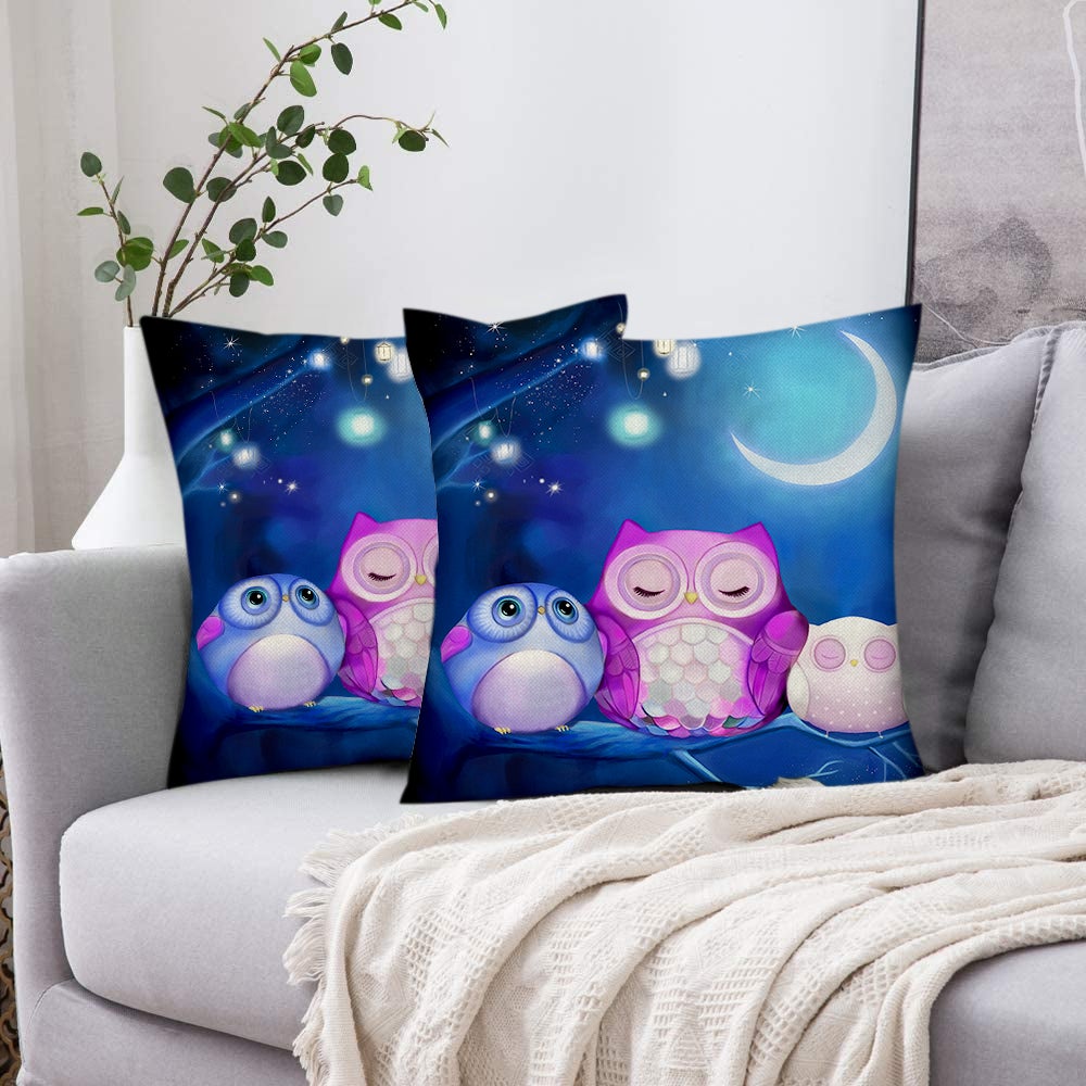 Cute Owl Family Night Pillowcase Room Decor