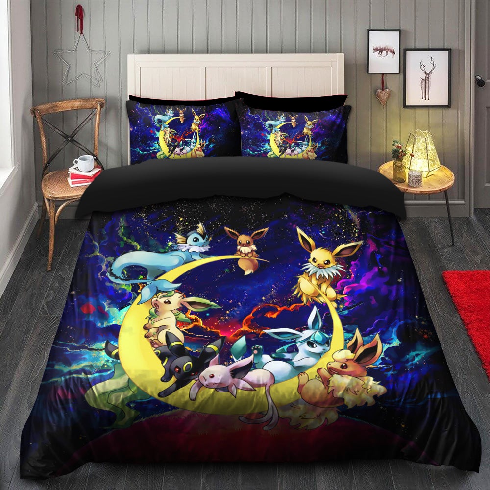 Eevee Evolution Pokemon Family Moon Galaxy Bedding Set Duvet Cover And 2 Pillowcases