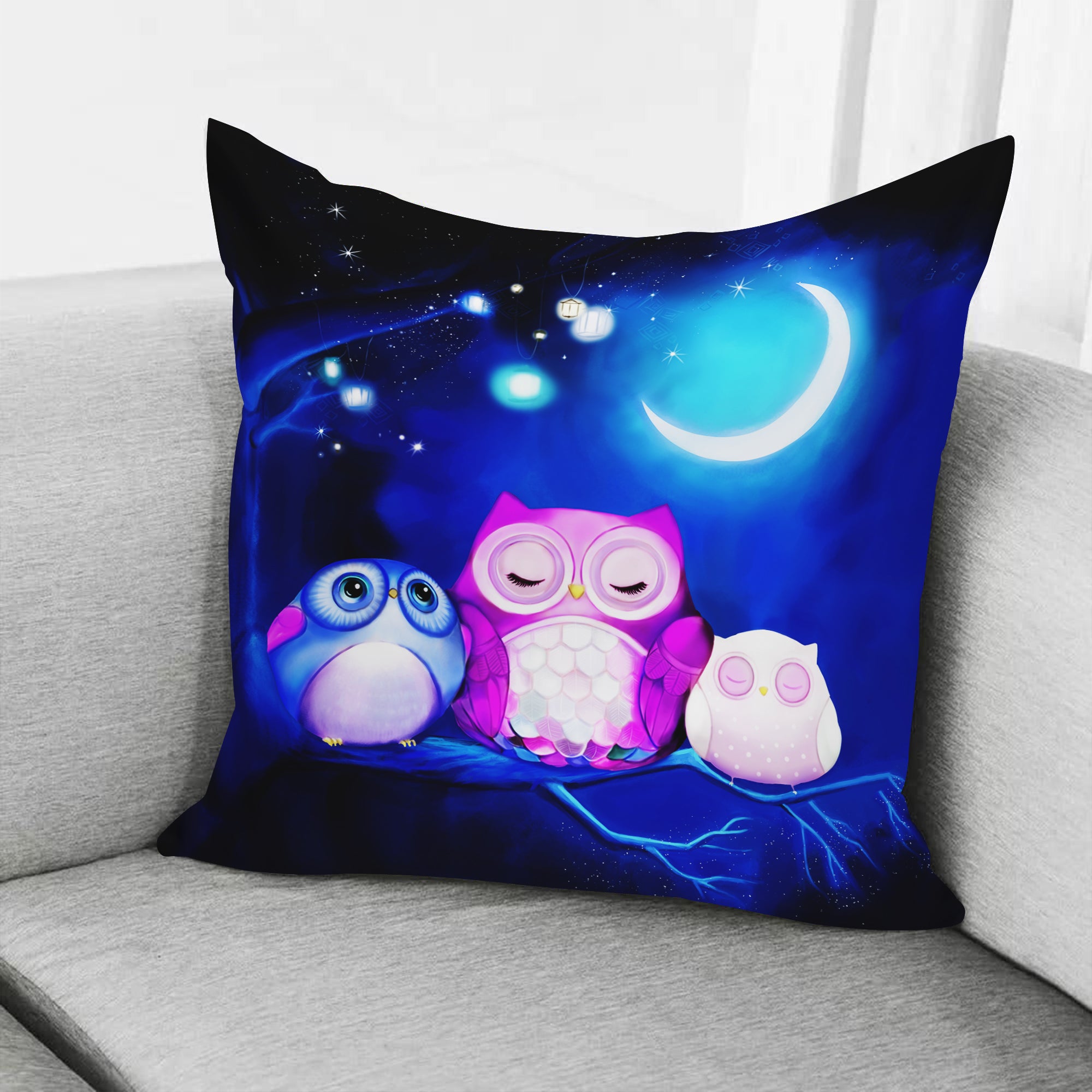 Cute Owl Family Night Pillowcase Room Decor
