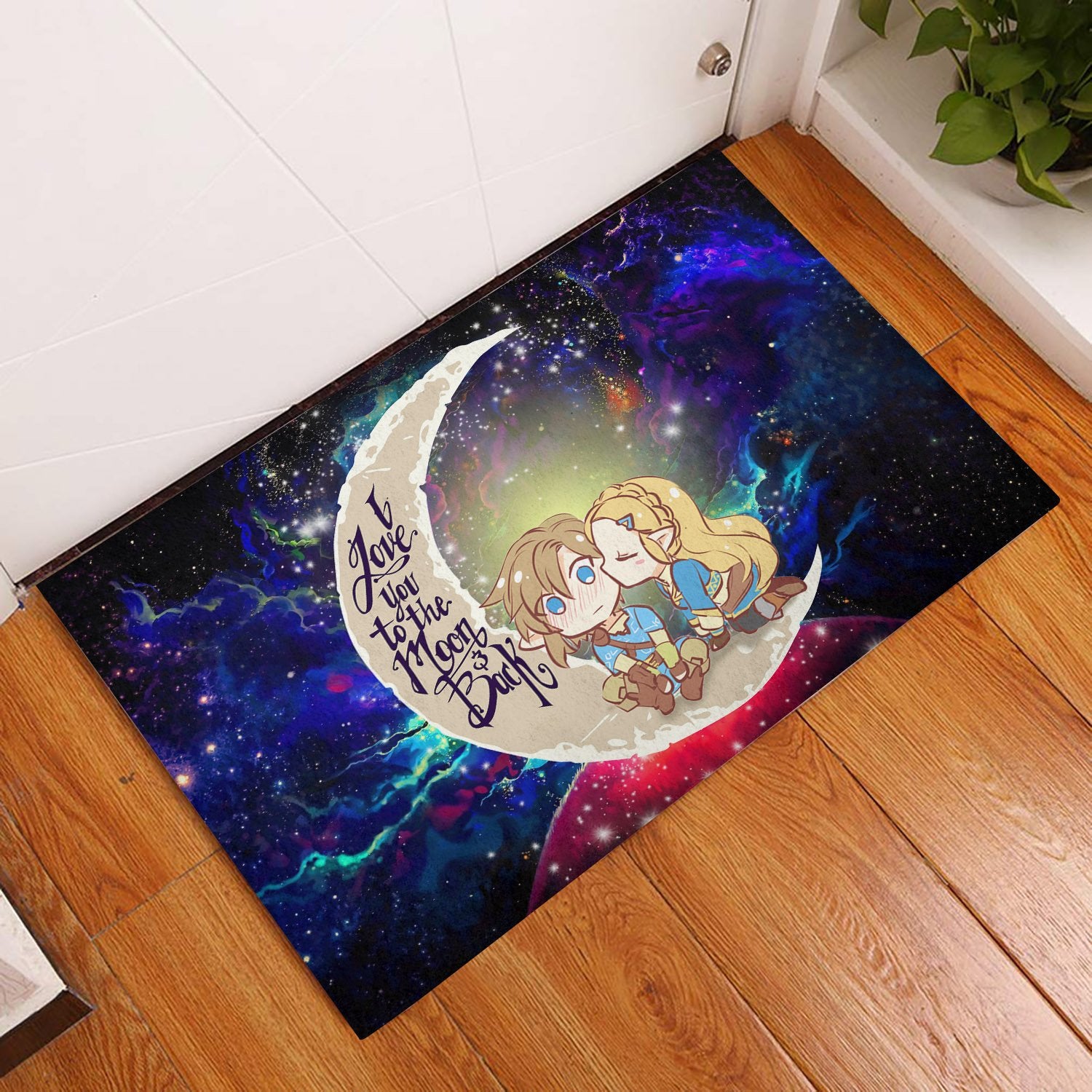 Legend Of Zelda Couple Chibi Couple Love You To The Moon Galaxy Back Door Mats Home Decor