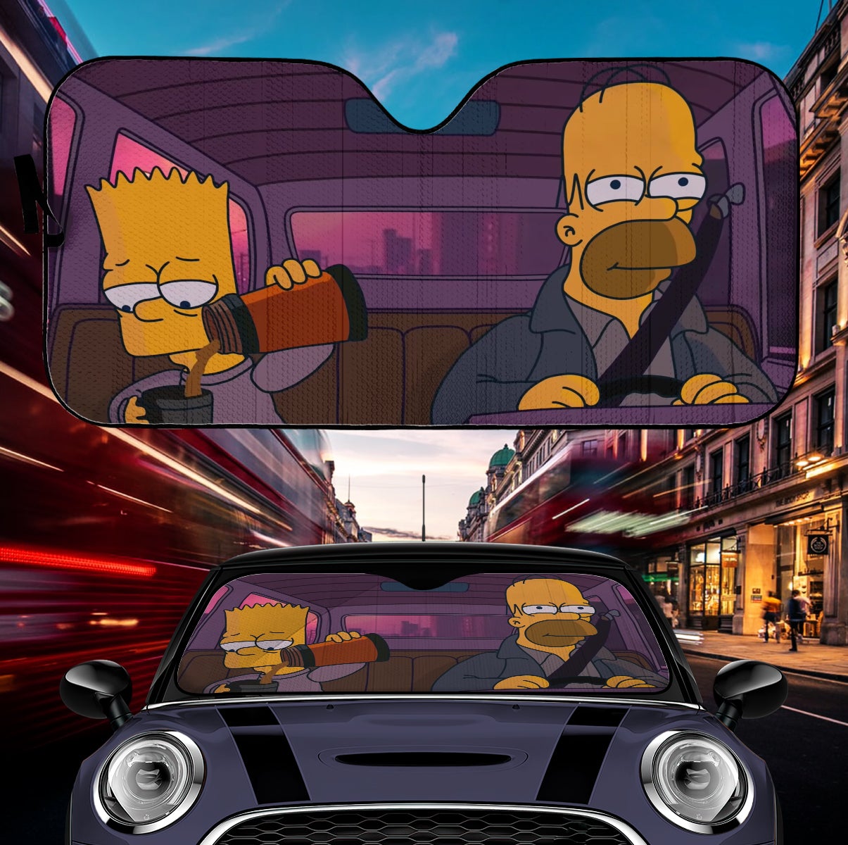 The Simpsons Homer And Bart Car Auto Sunshade