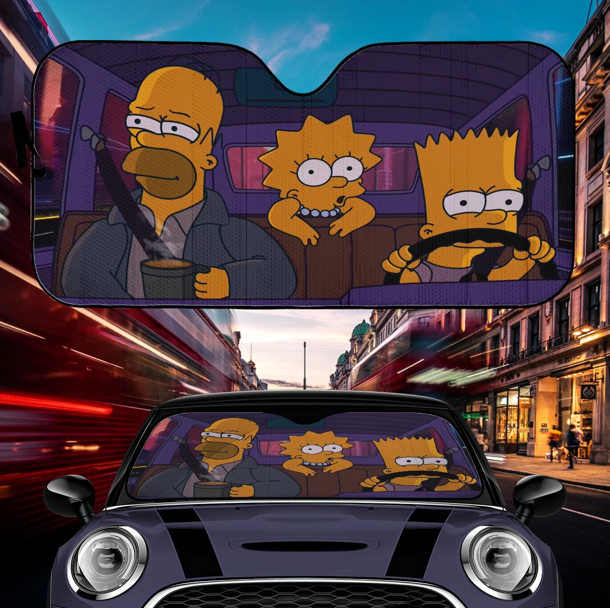 The Simpsons Bart Homer And Lisa Car Auto Sunshade