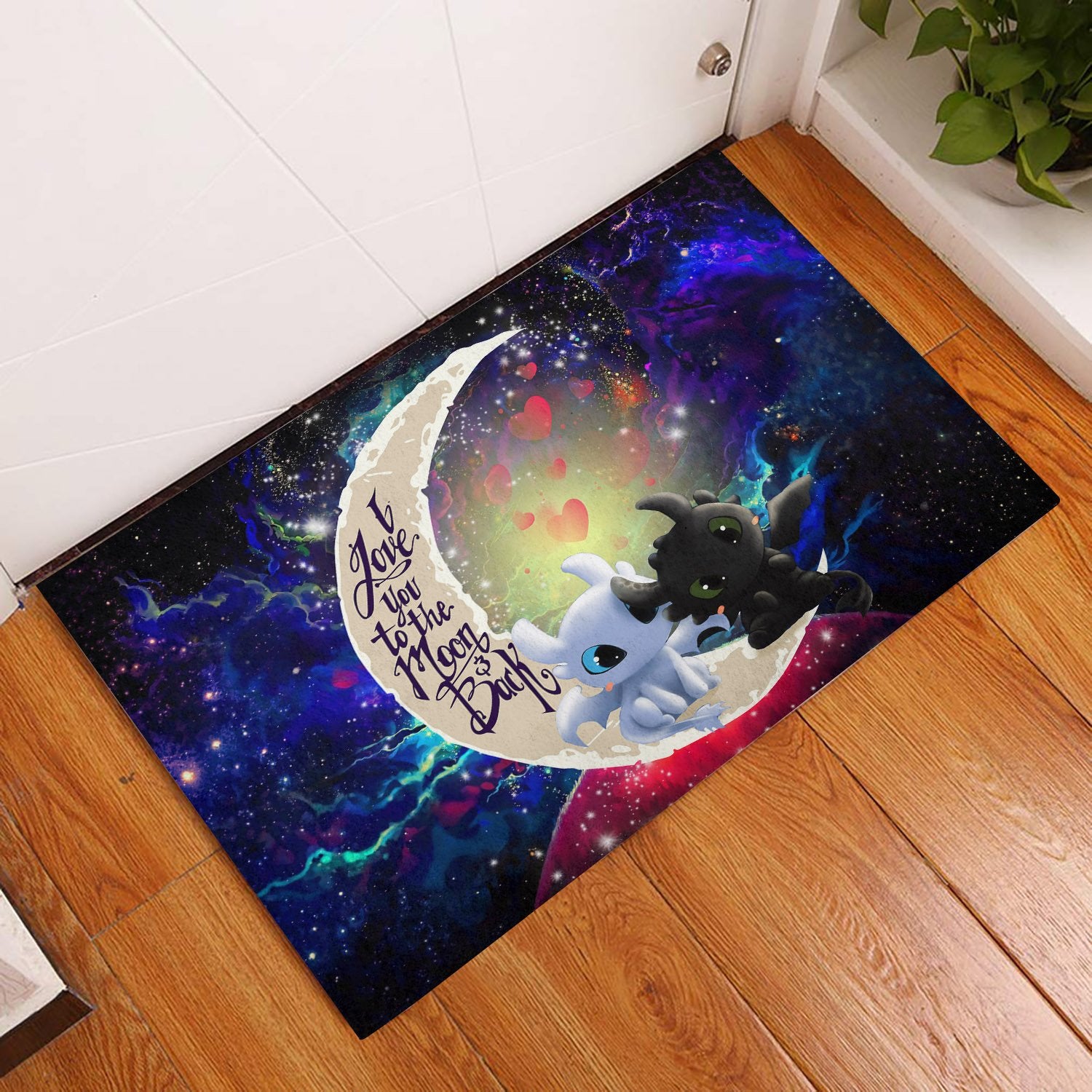 Toothless Light Fury Night Fury Love You To The Moon Galaxy Back Door Mats Home Decor