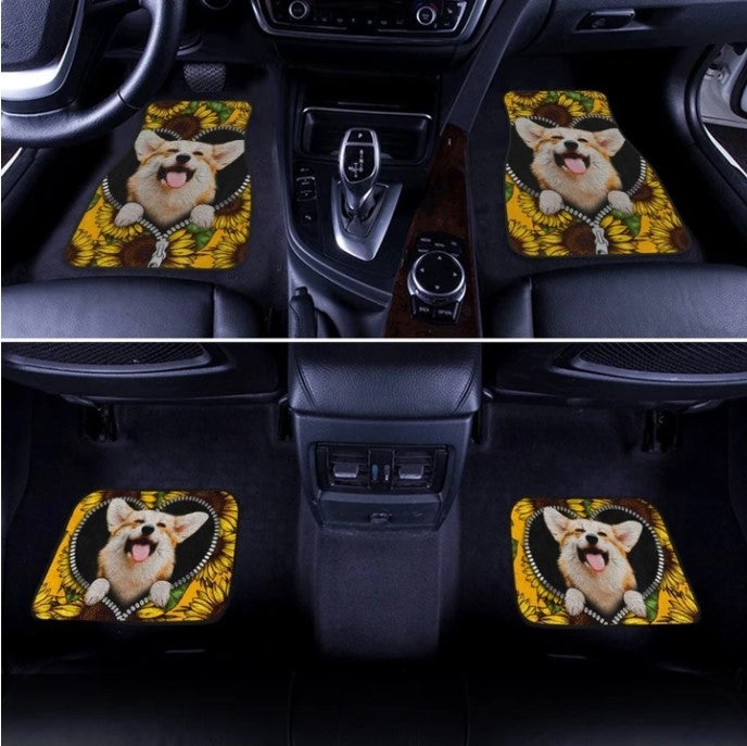 Cute Sunflower Corgi Car Floor Mats Custom Car Accessories Car Accessories For Corgi Onwers
