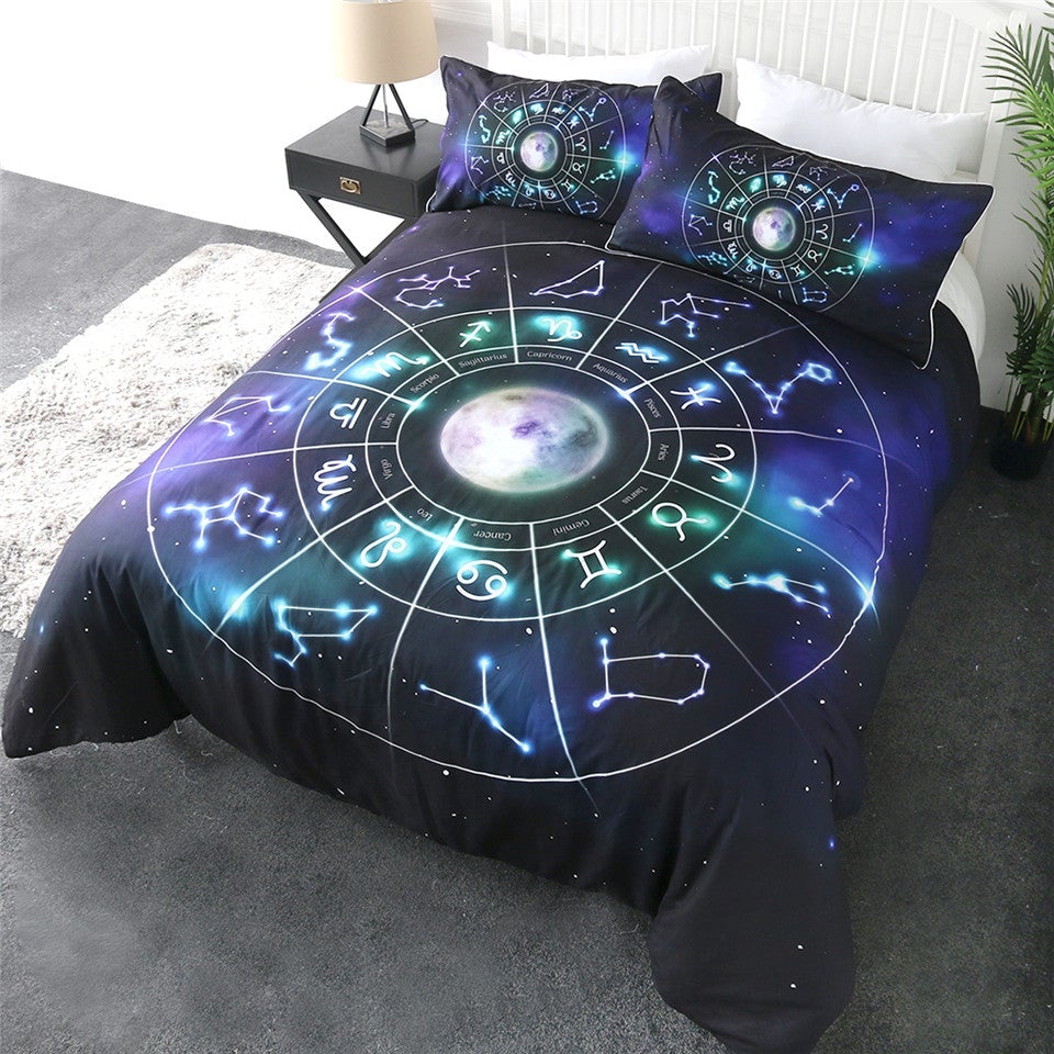 Astrology Moon And Stars Bedding Set Duvet Cover And 2 Pillowcases