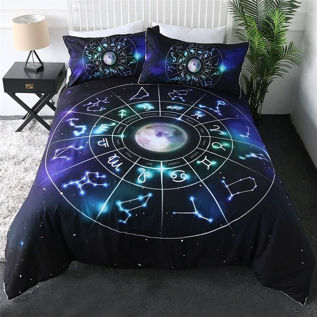Astrology Moon And Stars Bedding Set Duvet Cover And 2 Pillowcases