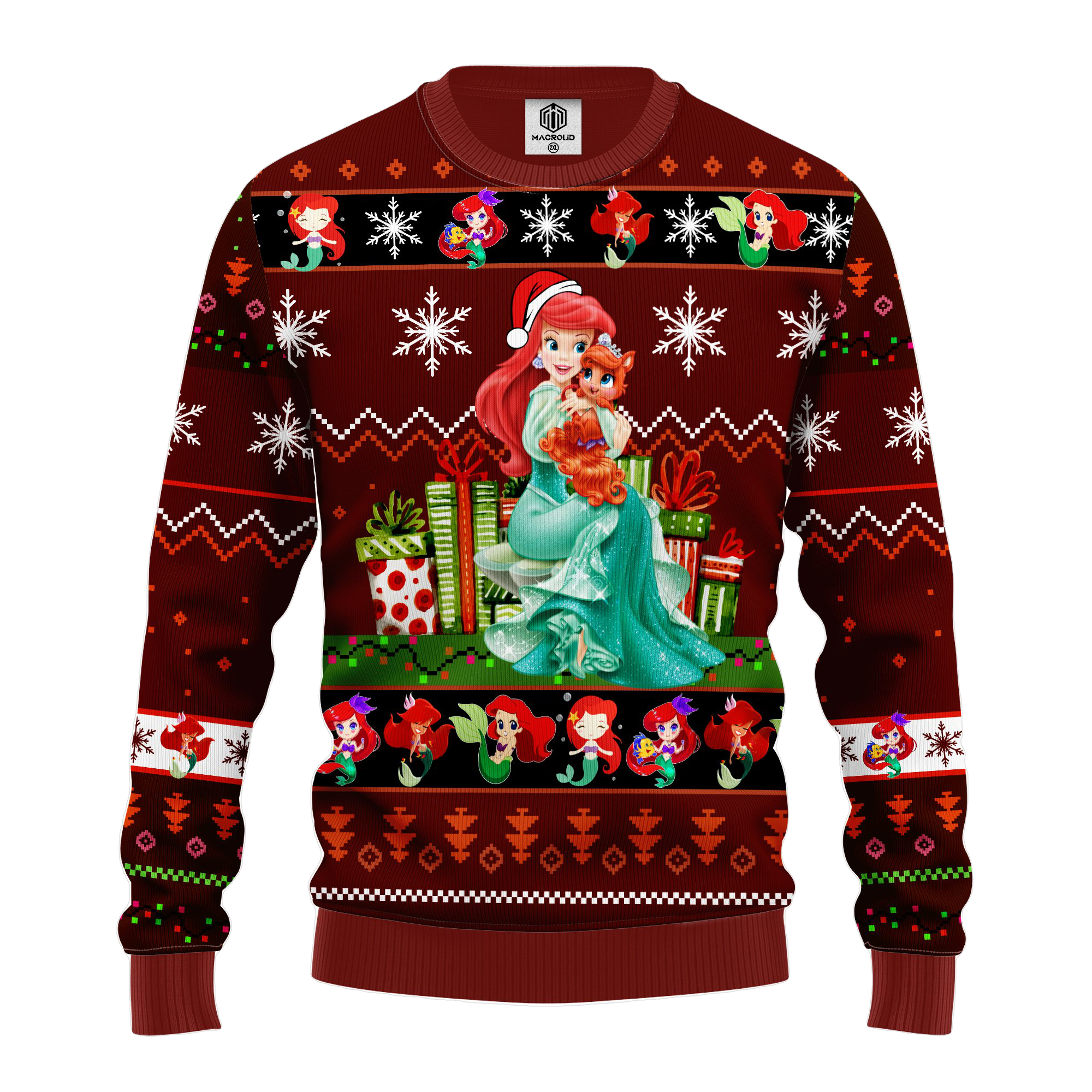 Airel Mermaid Ugly Christmas Sweater Red Brown Amazing Gift Idea Thanksgiving Gift