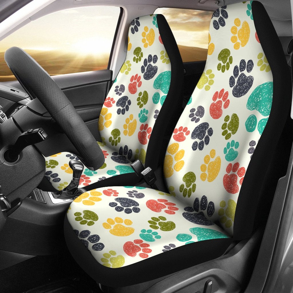 Best Colorful Hand-Drawn Paw Premium Custom Car Seat Covers Decor Protector