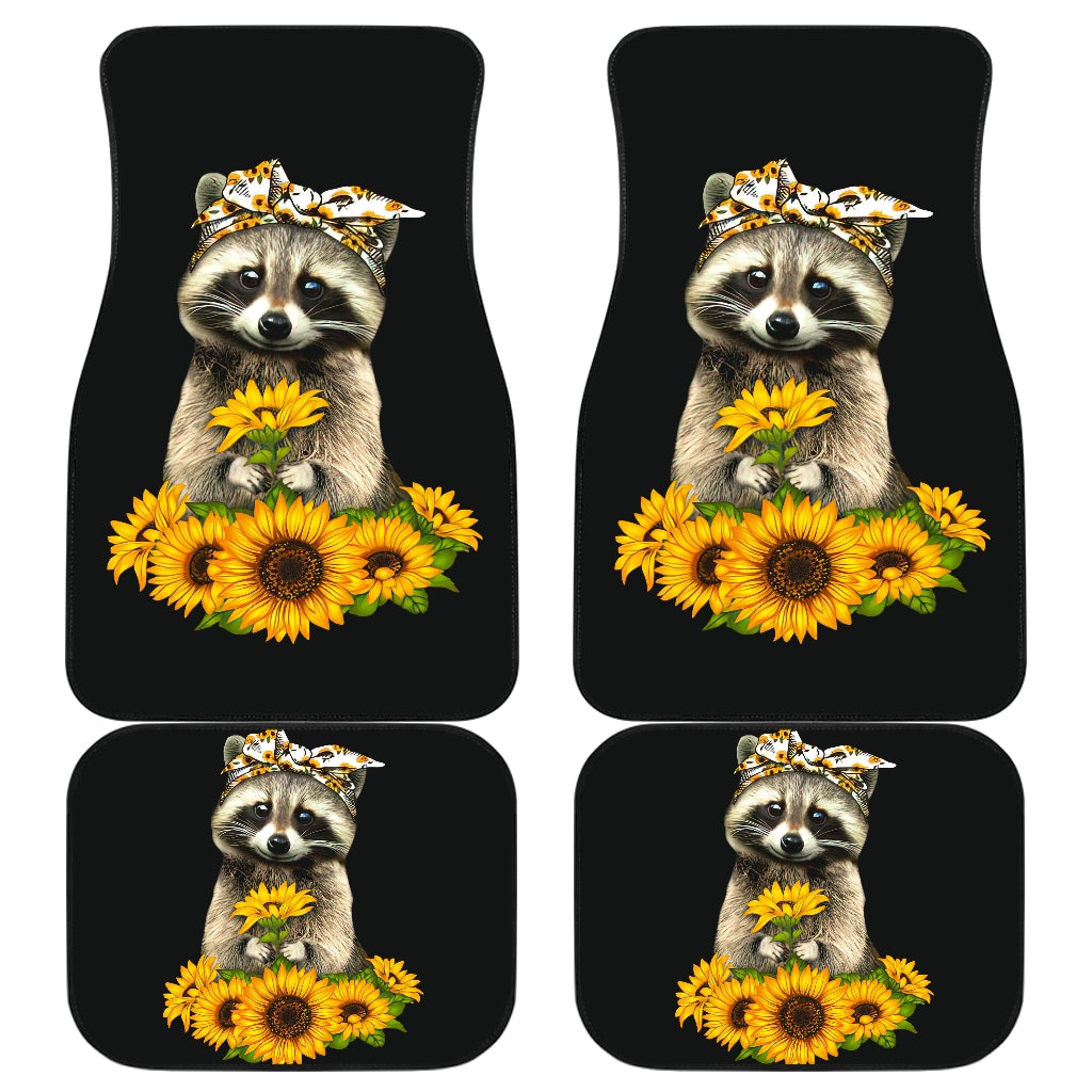 Sunflowers Racoon Sunflowers Front And Back Car Mats (Set Of 4)