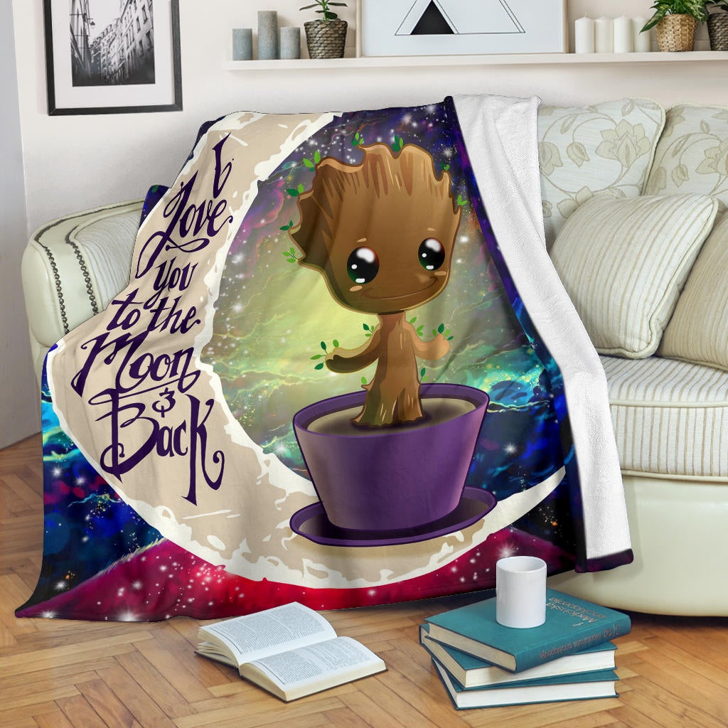 Baby Groot Love You To The Moon Galaxy Premium Blanket