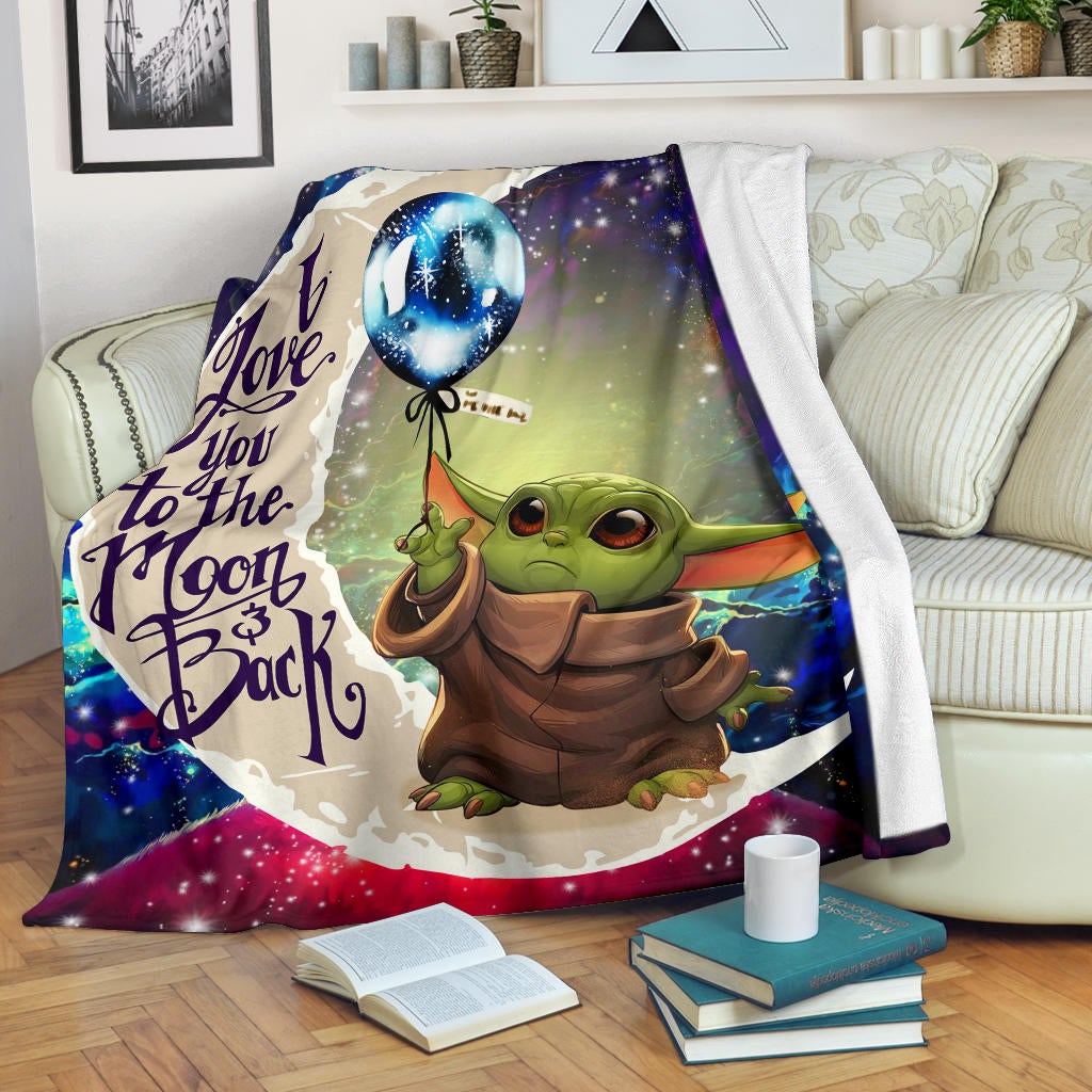 Baby Yoda Love You To The Moon Galaxy Premium Blanket