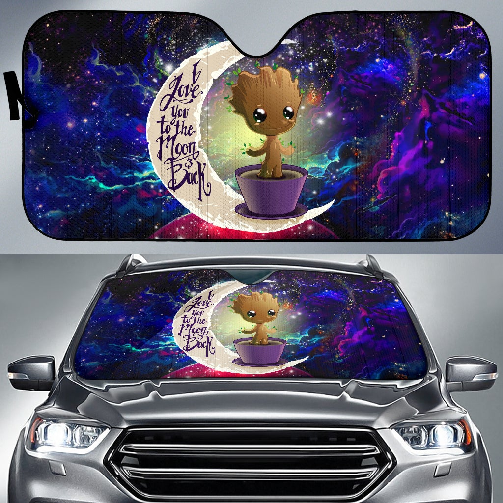 Baby Groot Love You To The Moon Galaxy Car Auto Sunshades