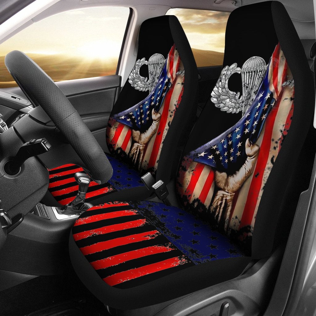 Best Airborne Wings Us Flag Pull Back Military Paratrooper Premium Custom Car Seat Covers Decor Protector