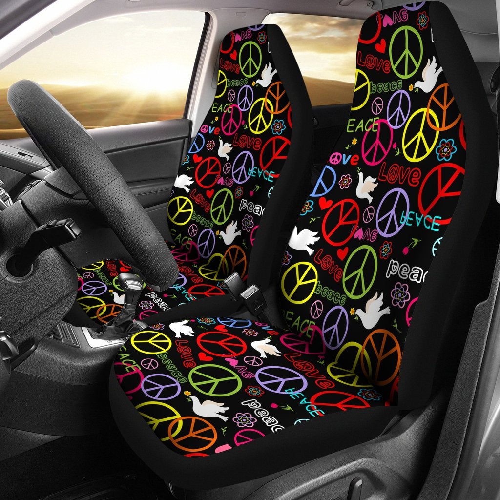Best Hippie Wallpaper With Peace Symbol And Doves Premium Custom Car Seat Covers Decor Protector