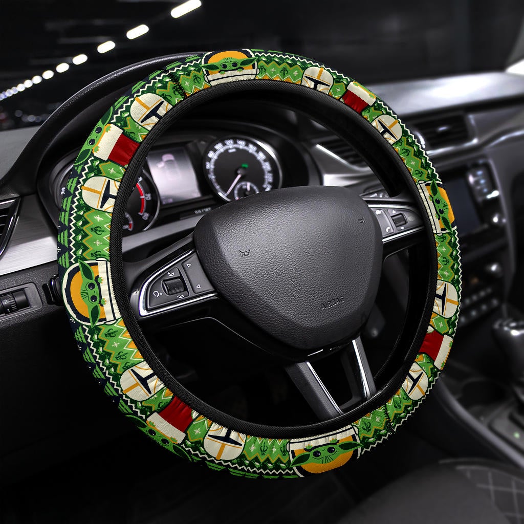 Baby Yoda Cute Christmas Premium Custom Car Steering Wheel Cover