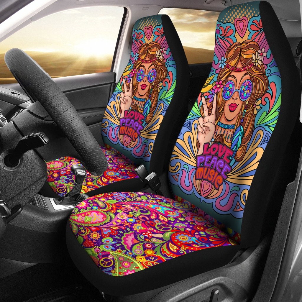 Best Hippie Girl In Psychedelic Glasses Premium Custom Car Seat Covers Decor Protector