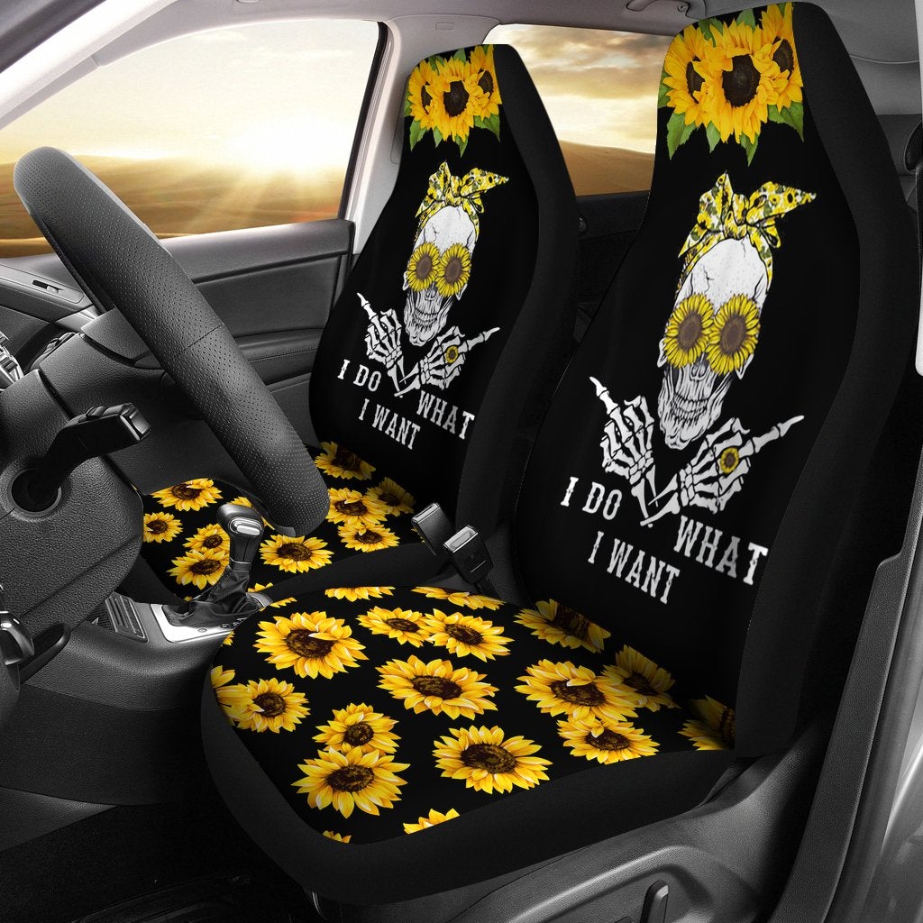 Best I Do What I Want Skull Sunflower Premium Custom Car Seat Covers Decor Protector
