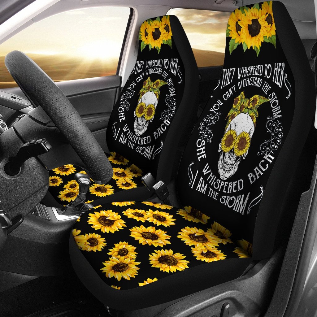 Best Skull Sunflower I Am The Storm Premium Custom Car Seat Covers Decor Protector