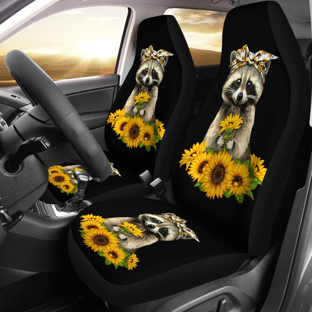Best Sunflowers Racoon Sunflowers Premium Custom Car Seat Covers Decor Protector