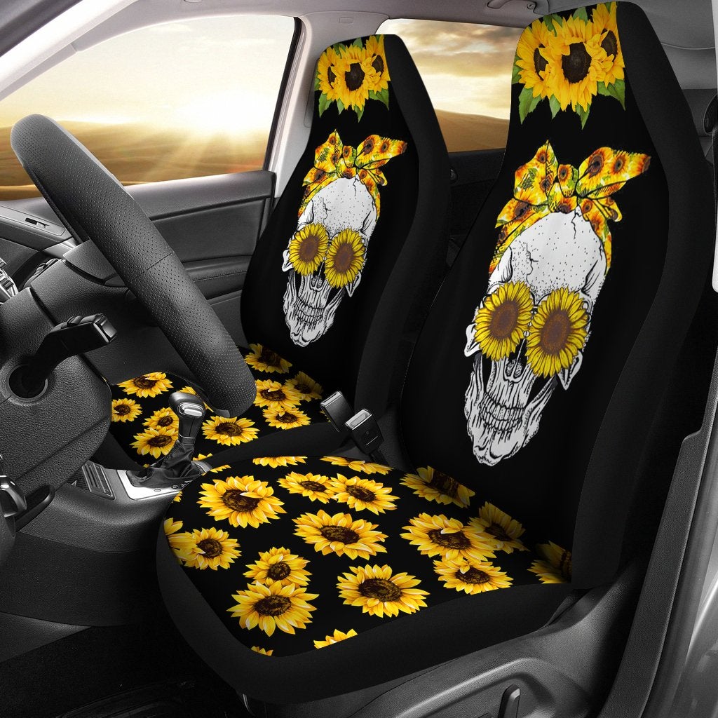 Best Skull Sunflower Floral Flowers Seat Covers Car Decor Car Protector