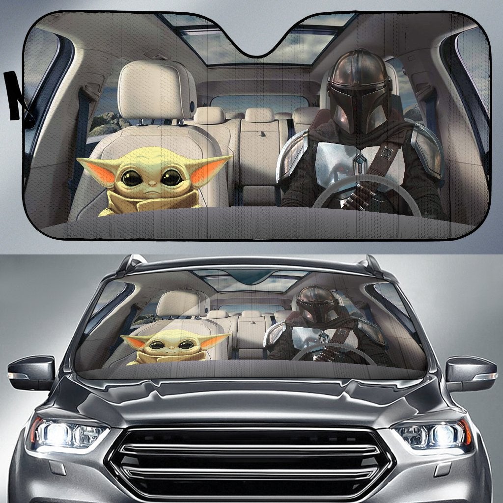 Baby Yoda Mandalorian Driving Car Auto Sun Shade