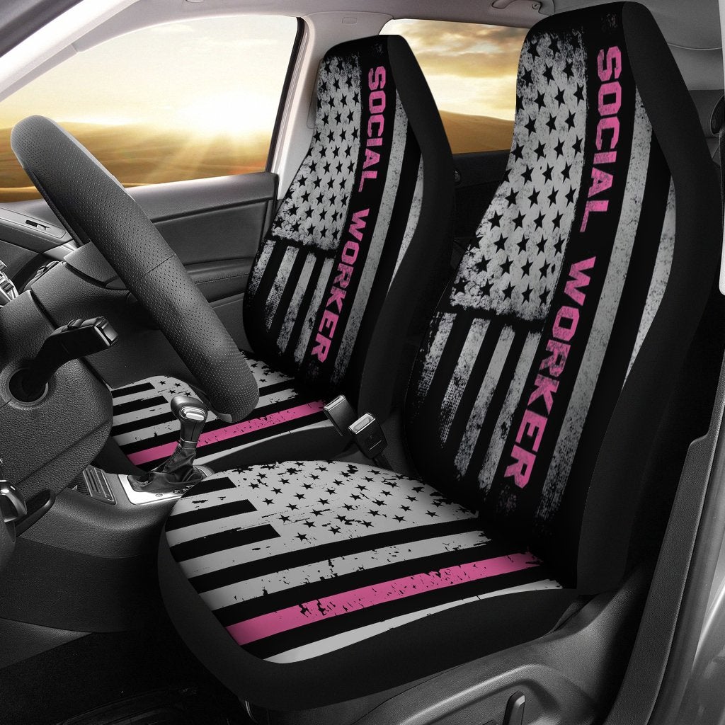 Best Social Worker Us Flag Premium Custom Car Seat Covers Decor Protector