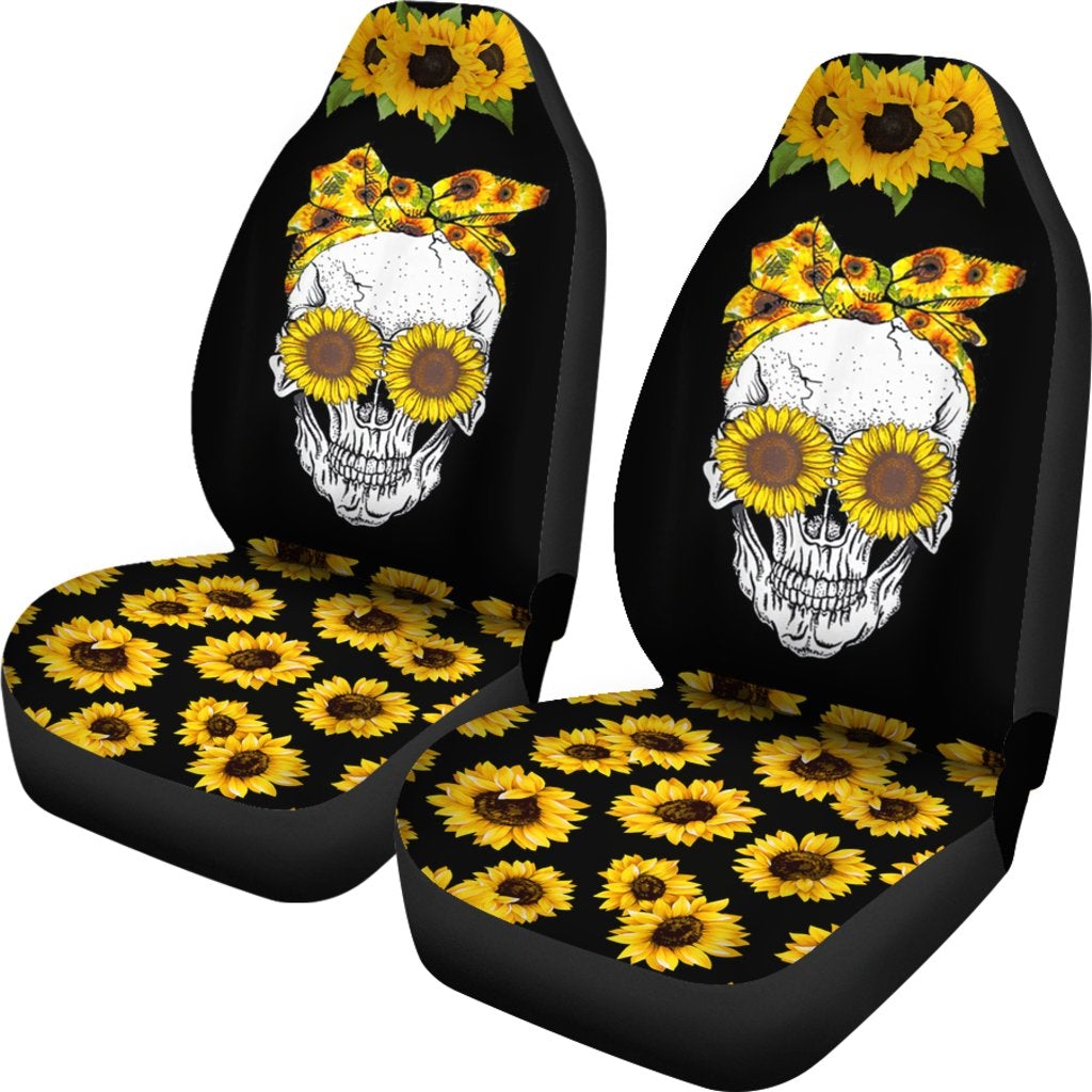 Best Skull Sunflower Floral Flowers Seat Covers Car Decor Car Protector