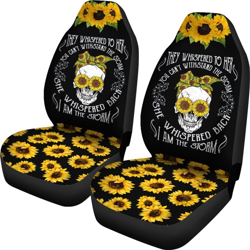 Best Skull Sunflower I Am The Storm Premium Custom Car Seat Covers Decor Protector