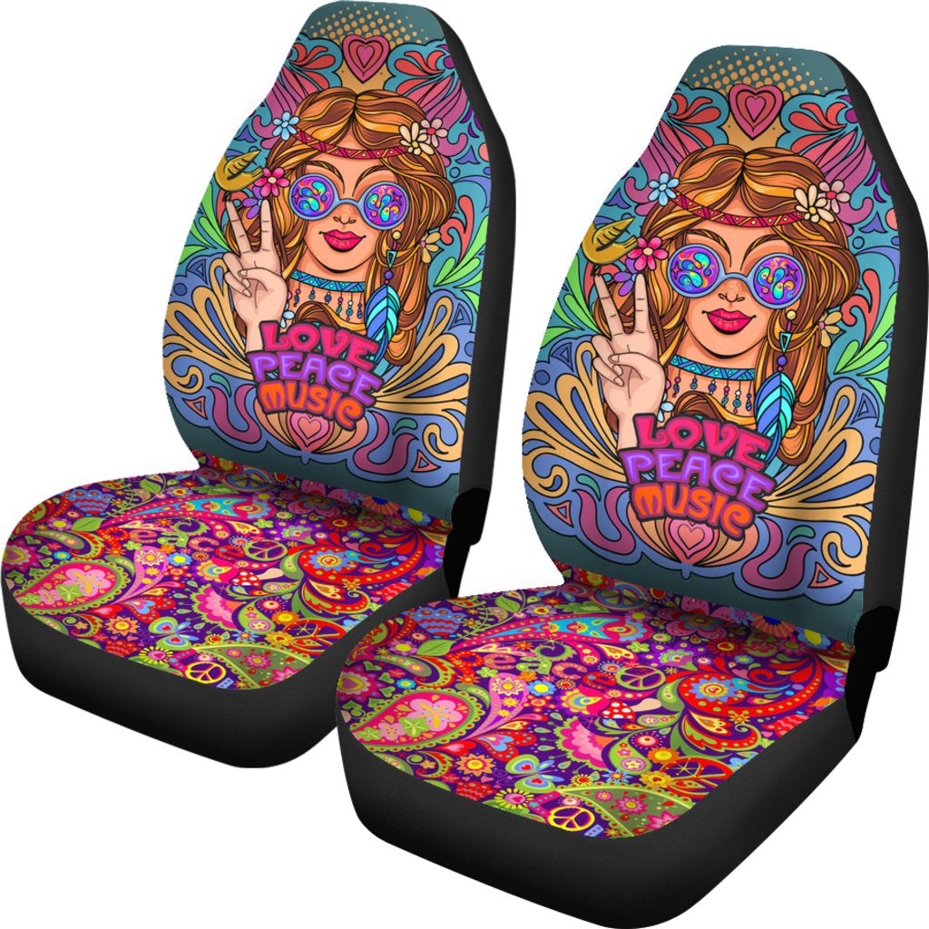 Best Hippie Girl In Psychedelic Glasses Premium Custom Car Seat Covers Decor Protector