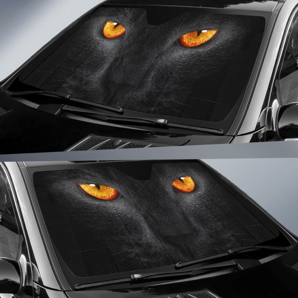 Black Cat Scary Yellow Eyes Dark Background Car Sun Shade Gift Ideas 2021