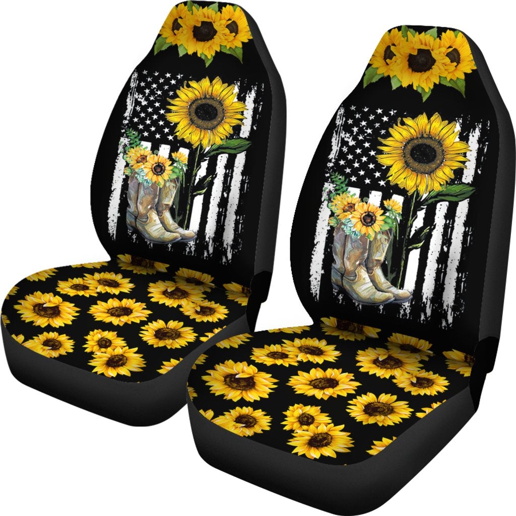 Best America Flag Sunflower Premium Custom Car Seat Covers Decor Protector
