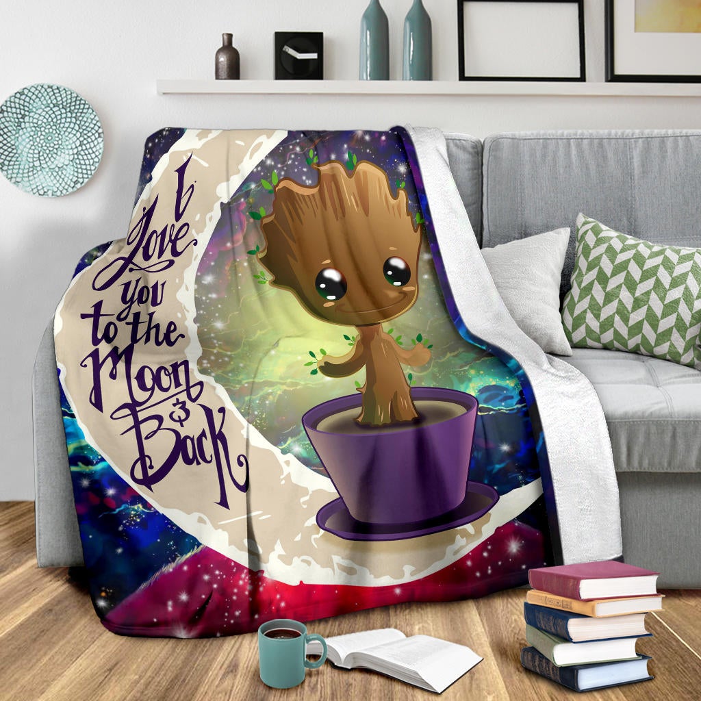 Baby Groot Love You To The Moon Galaxy Premium Blanket