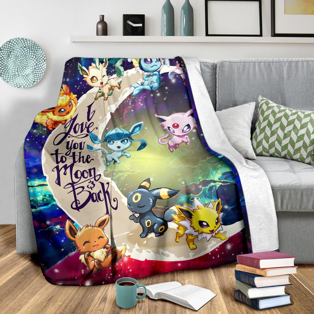 Eevee Evolution Pokemon Love You To The Moon Galaxy Premium Blanket