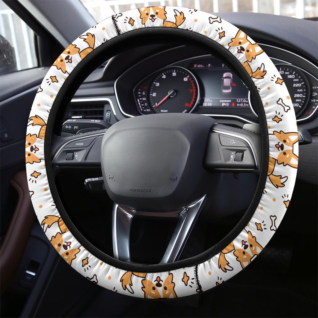 Corgi Cute Partern Premium Car Steering Wheel Cover