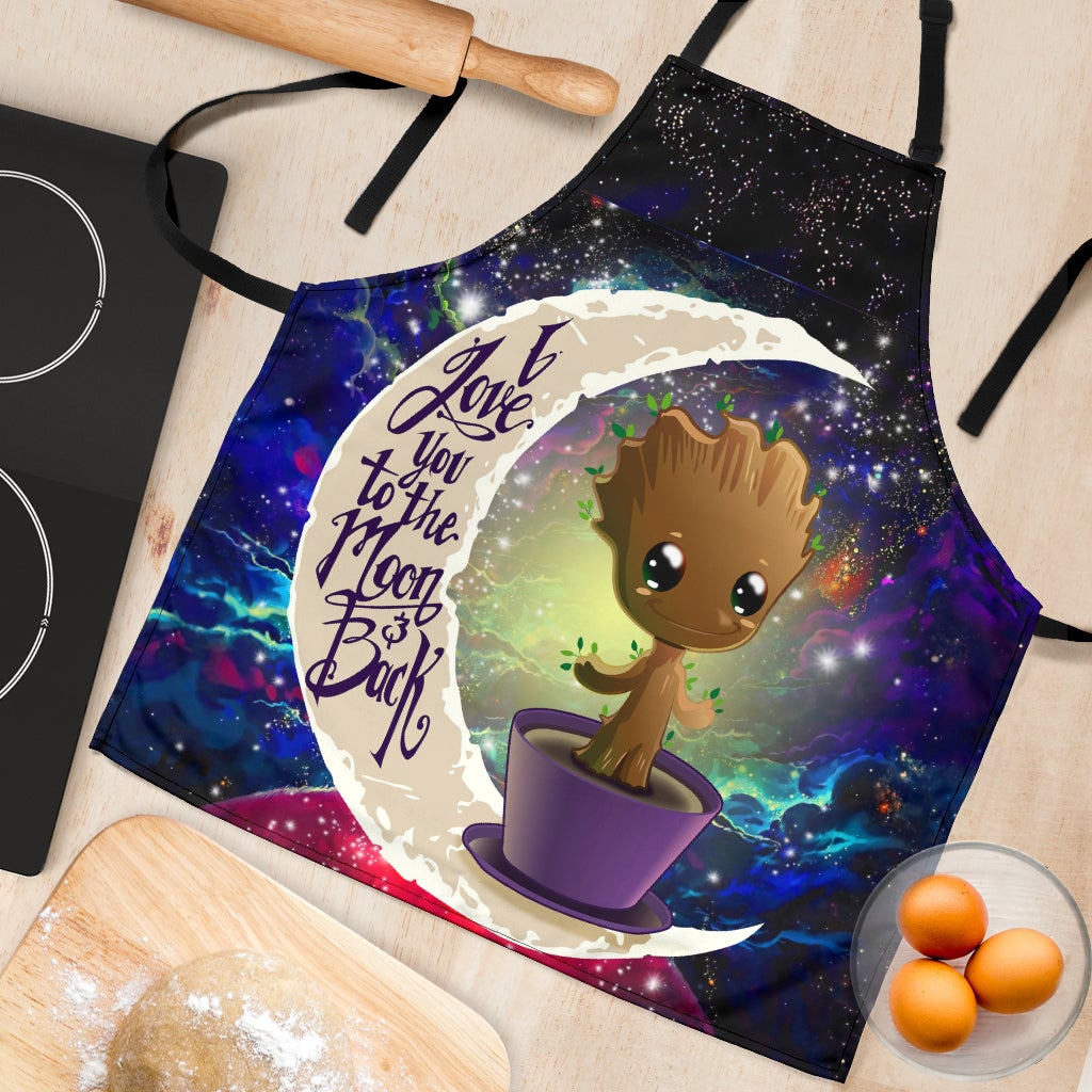 Baby Groot Love You To The Moon Galaxy Custom Apron Best Gift For Anyone Who Loves Cooking