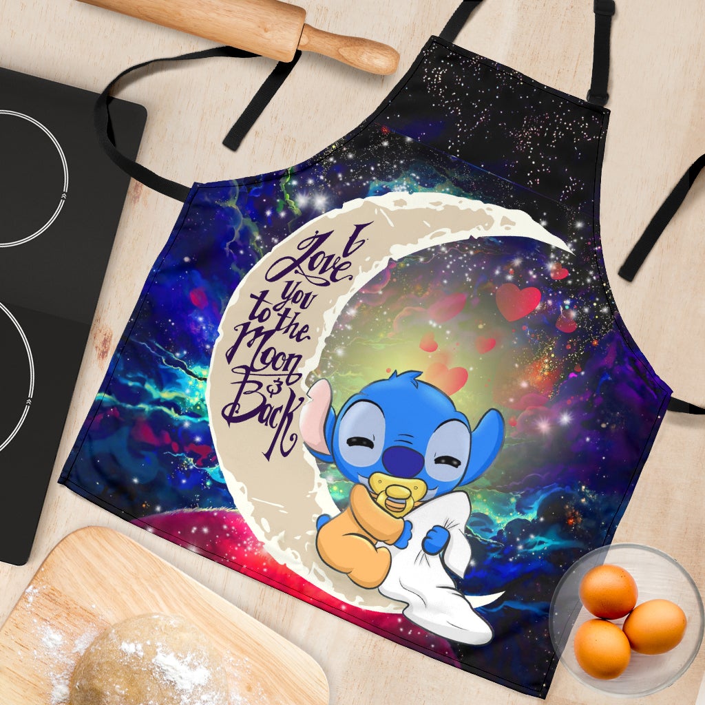 Cute Baby Stitch Sleep Love You To The Moon Galaxy Custom Apron Best Gift For Anyone Who Loves Cooking