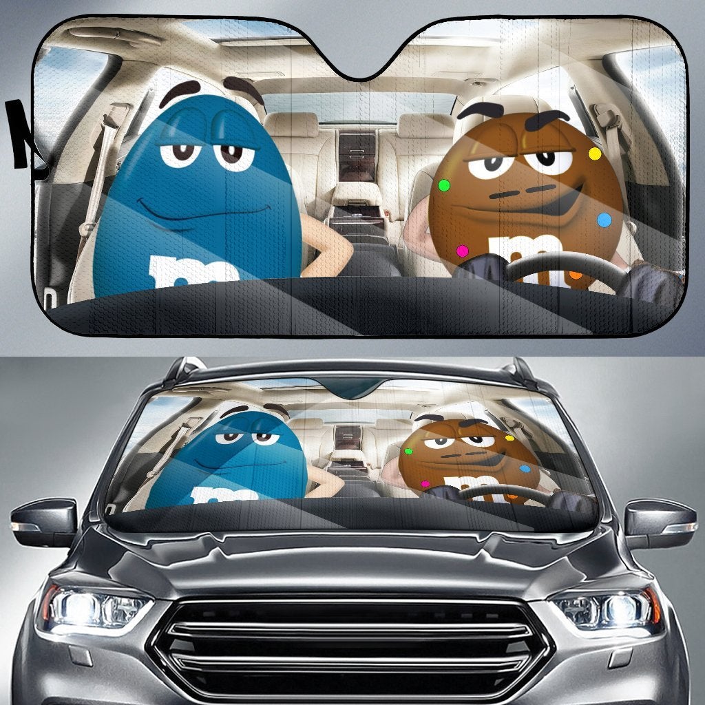 Funny M&M Chocolate Blue Brown Driving Car Auto Sunshade