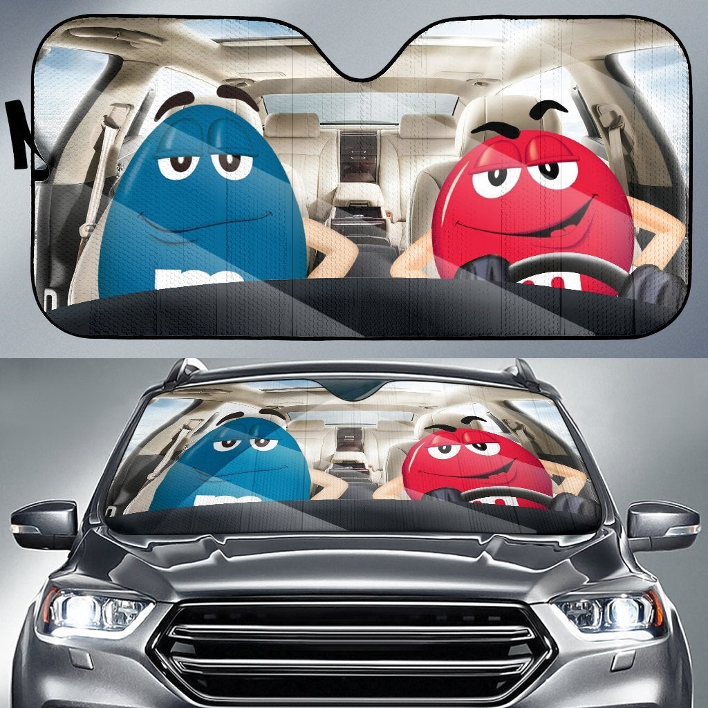 Funny M&M Chocolate Blue Red Driving Car Auto Sunshade